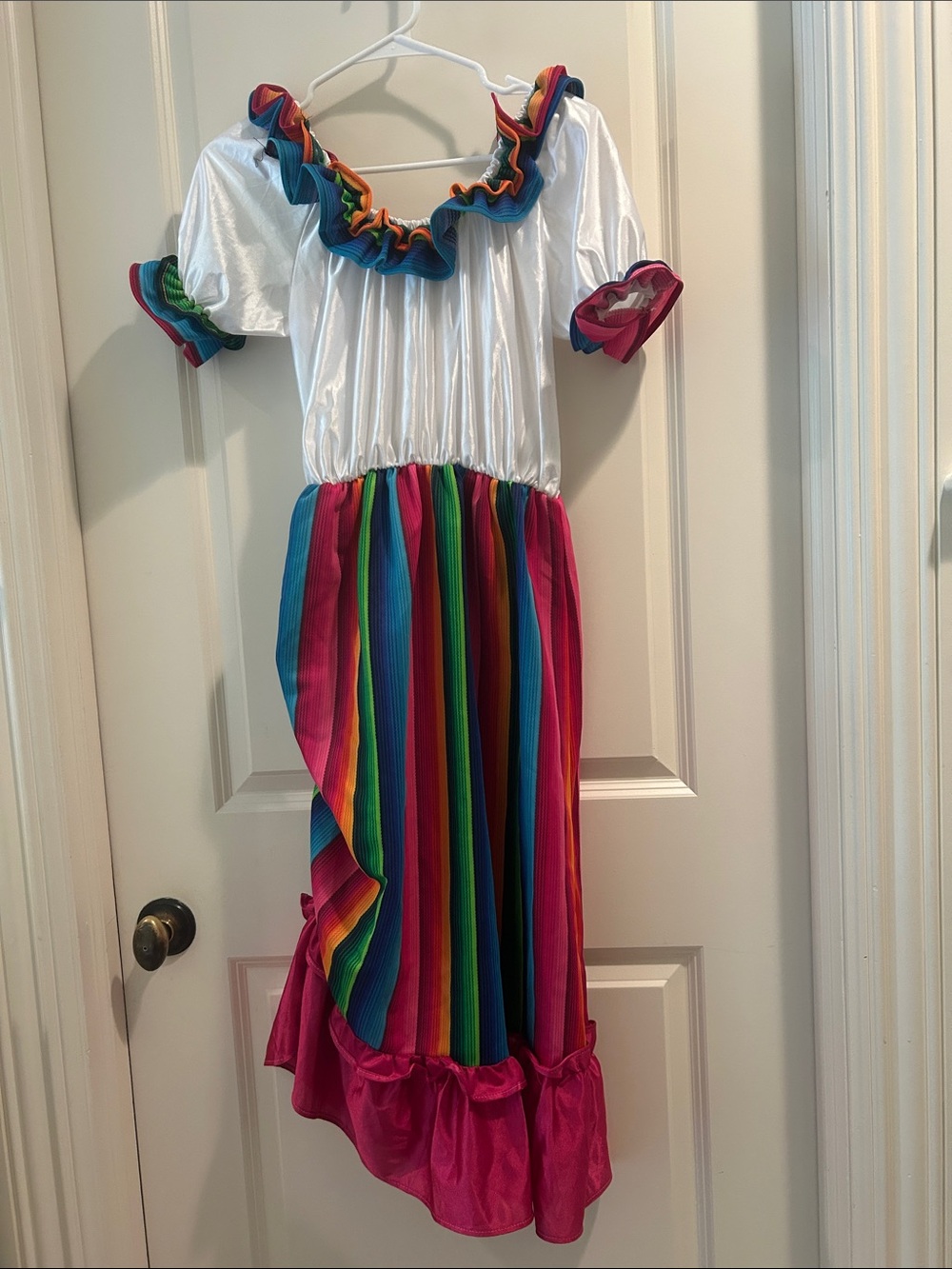 Unbranded Rainbow Ruffle Ruched side Slit Fiesta Dress Costume short sleeves